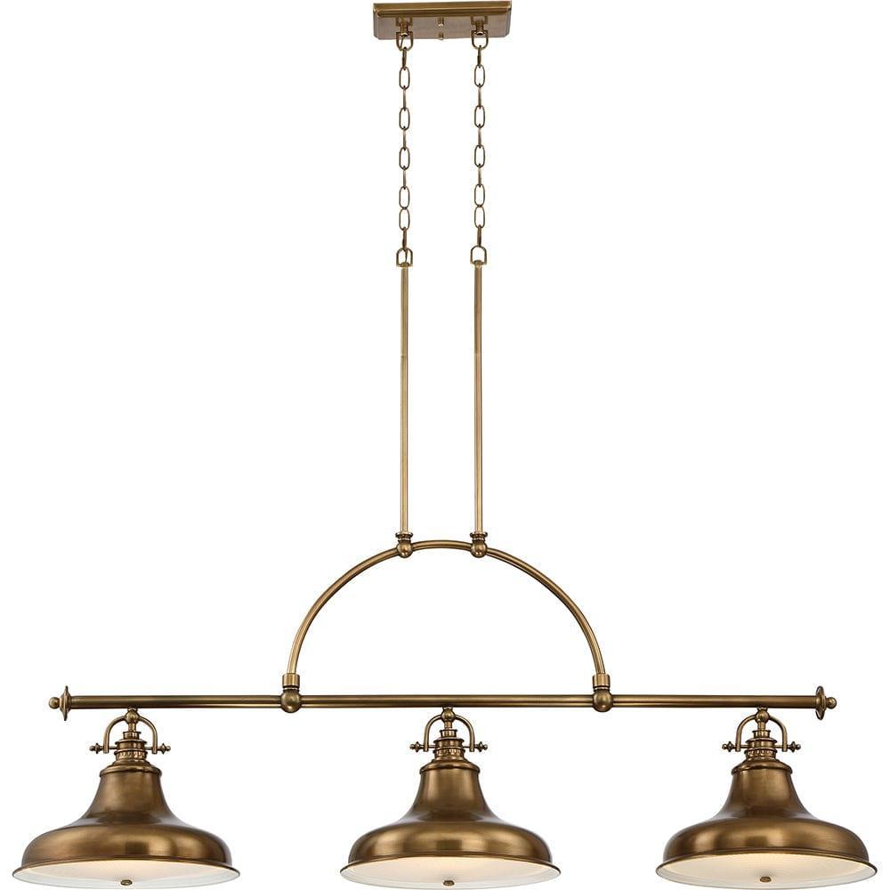 Quoizel Emery 3 Light Island Weathered Brass Chandelier-Ceiling Pendant Lights-Elstead Lighting-1-Tiffany Lighting Direct
