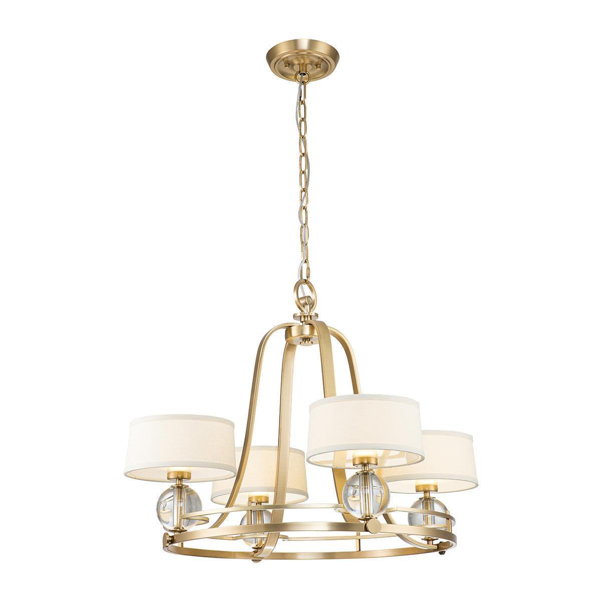 Quoizel Uptown Gotham 4 Light Brass Chandelier - Cream Shades-Elstead Lighting-1-Tiffany Lighting Direct