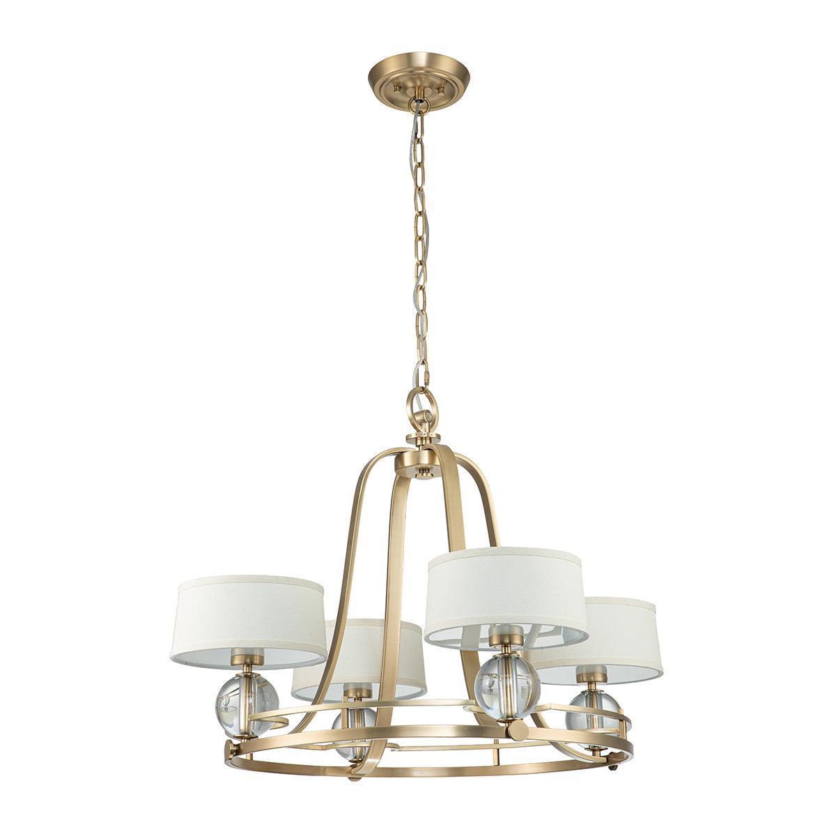 Quoizel Uptown Gotham 4 Light Brass Chandelier - Cream Shades-Elstead Lighting-3-Tiffany Lighting Direct