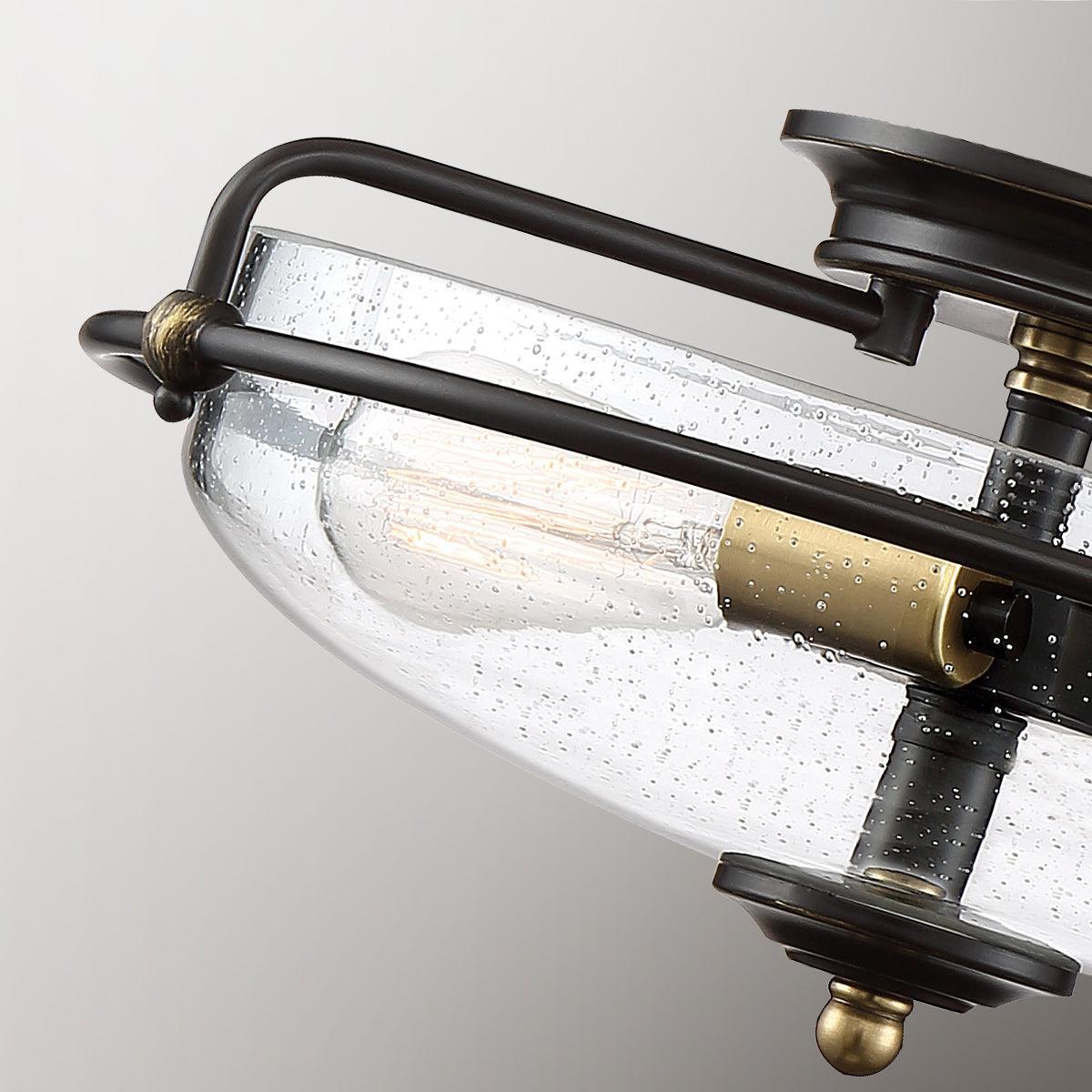 Quoizel Griffin 3 Light Glass Bronze/Brass Flush Mount Hallway close up