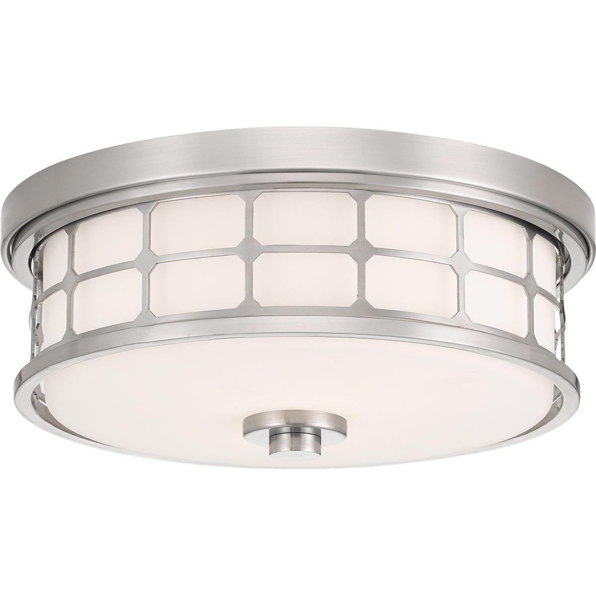 quoizel guardian 2 light flush brushed nickel bathroom light
