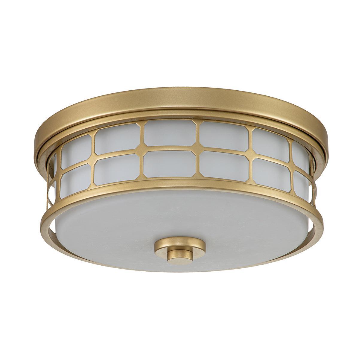quoizel guardian 2 light brass bathroom flush mount Close Up LED Bulb