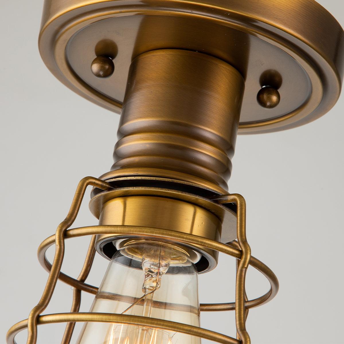 Quoizel Mixon 1 Light Weathered Brass Semi-flush Mount Hallway close up