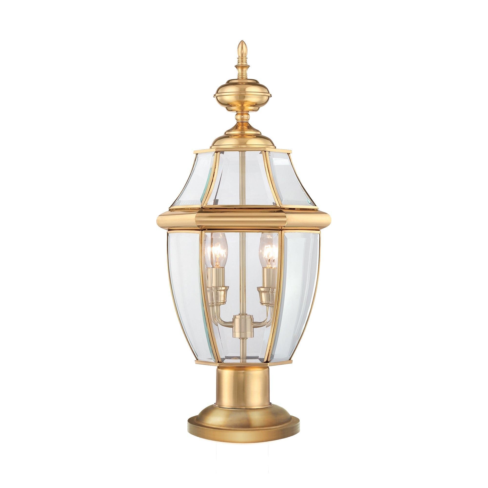 quoizel newbury 2 lt polished brass outdoor pedestal light