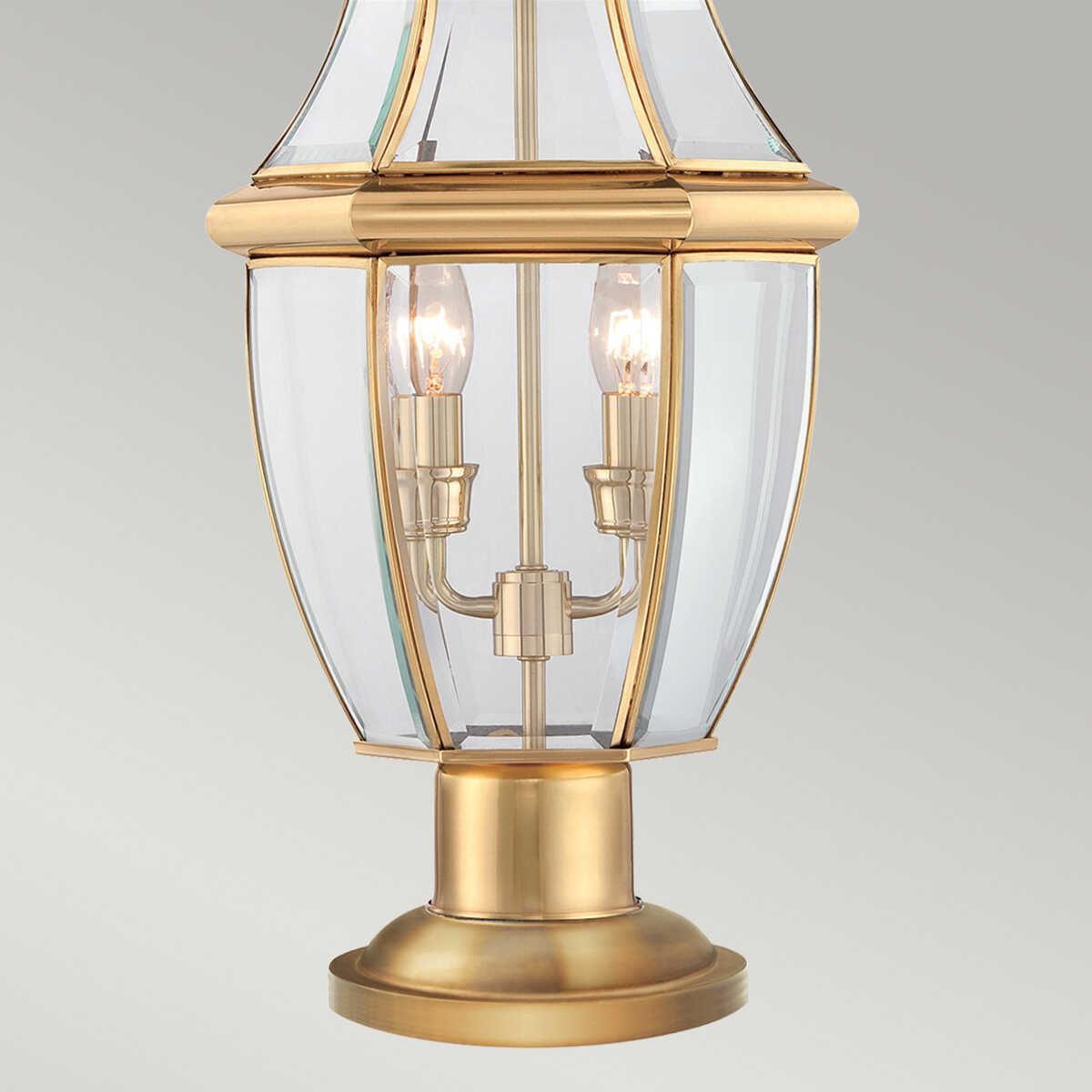 quoizel newbury 2 lt polished brass outdoor pedestal light Close Up LED Bulb