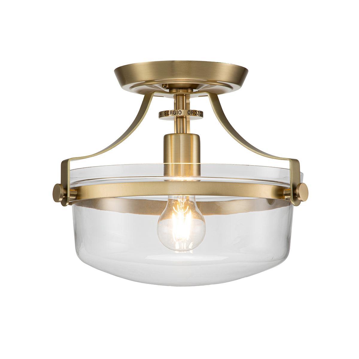 Quoizel Penn Station Brushed Brass Semi Flush - Glass Shade Living room Image