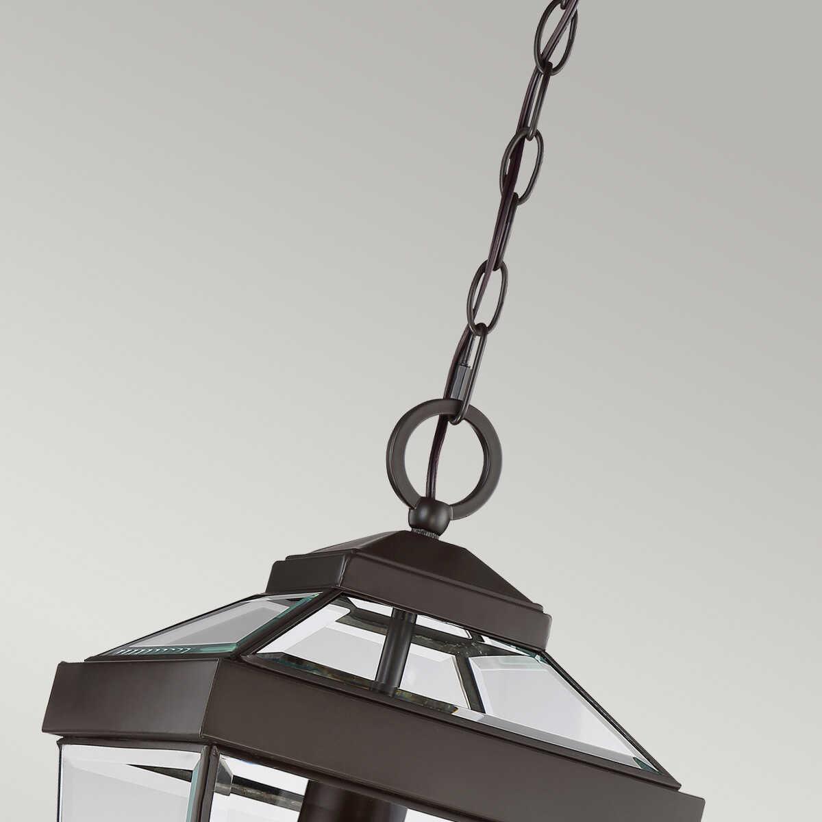 quoizel ravine medium bronze outdoor pendant chain lantern Close Up