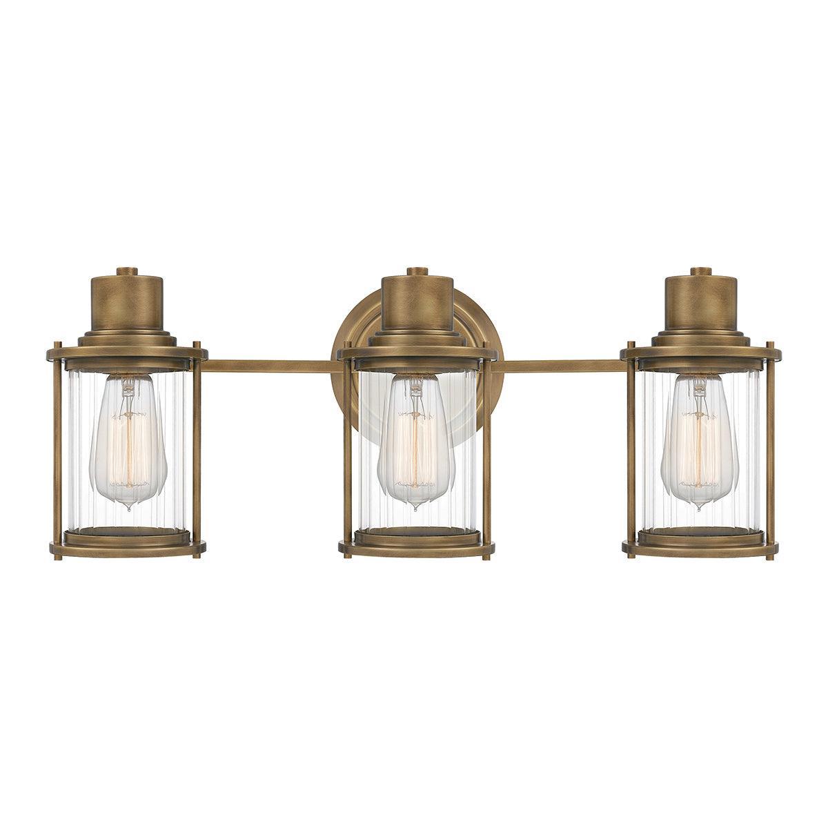 Quoizel Riggs 3 Light Brass Bathroom Wall Light image 1