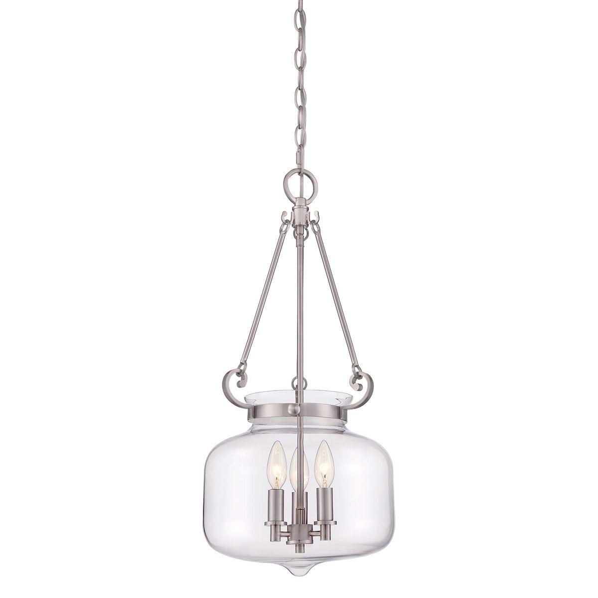 Quoizel Stewart 3 Light Brushed Nickel Ceiling Pendant Light-Ceiling Pendant Lights-Elstead Lighting-1-Tiffany Lighting Direct