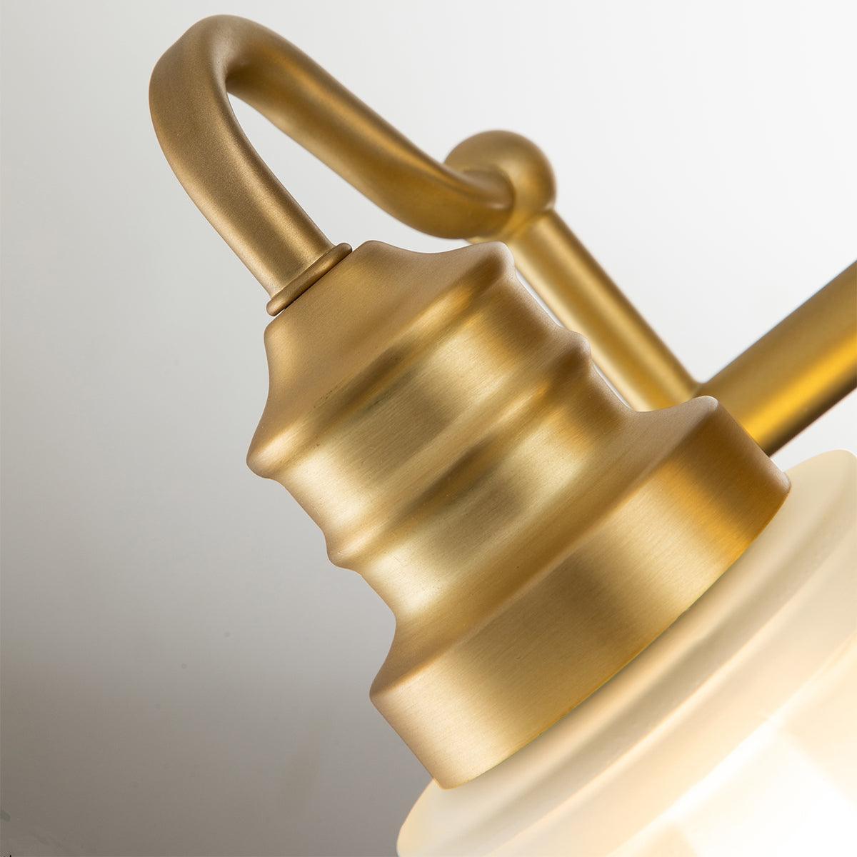 Quoizel Swell 2 Light Brushed Brass Bathroom Wall Light Close Up Image