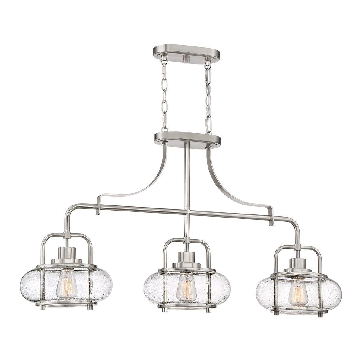 Quoizel Trilogy 3 Light Island Brushed Nickel Pendant-Ceiling Pendant Lights-Elstead Lighting-1-Tiffany Lighting Direct