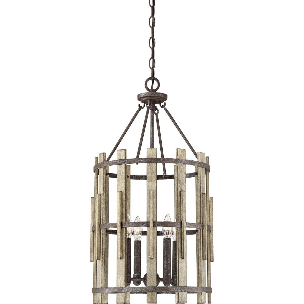 Quoizel Wood Hollow 4 Light Black Chandelier-Ceiling Pendant Lights-Elstead Lighting-1-Tiffany Lighting Direct