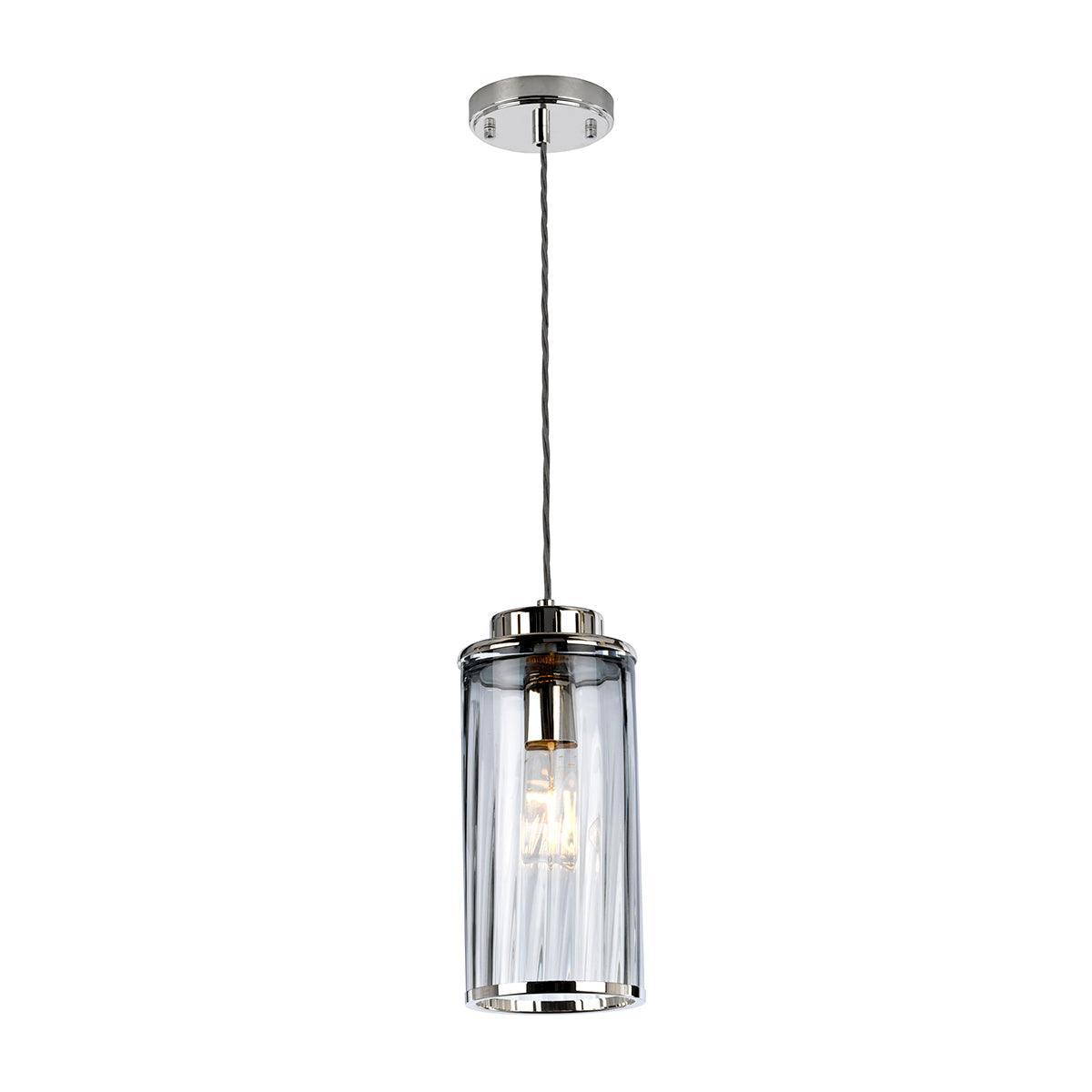 Elstead Reno 1 Light Nickel Pendant - Mouth Blown Glass-Ceiling Pendant Lights-Elstead Lighting-1-Tiffany Lighting Direct