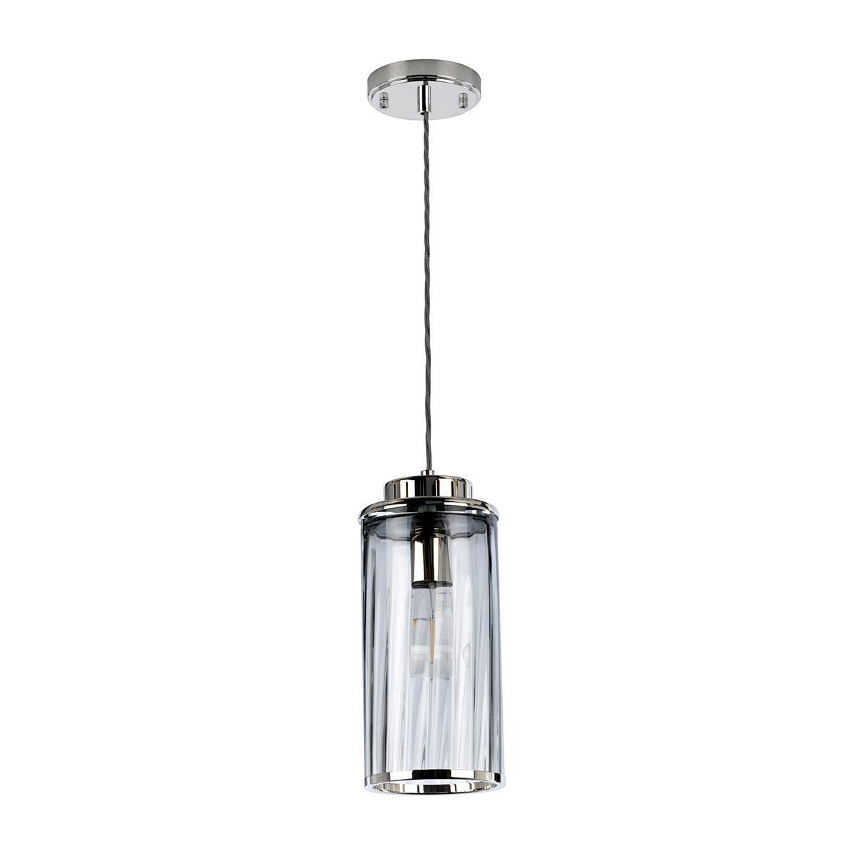 Elstead Reno 1 Light Nickel Pendant - Mouth Blown Glass-Ceiling Pendant Lights-Elstead Lighting-4-Tiffany Lighting Direct