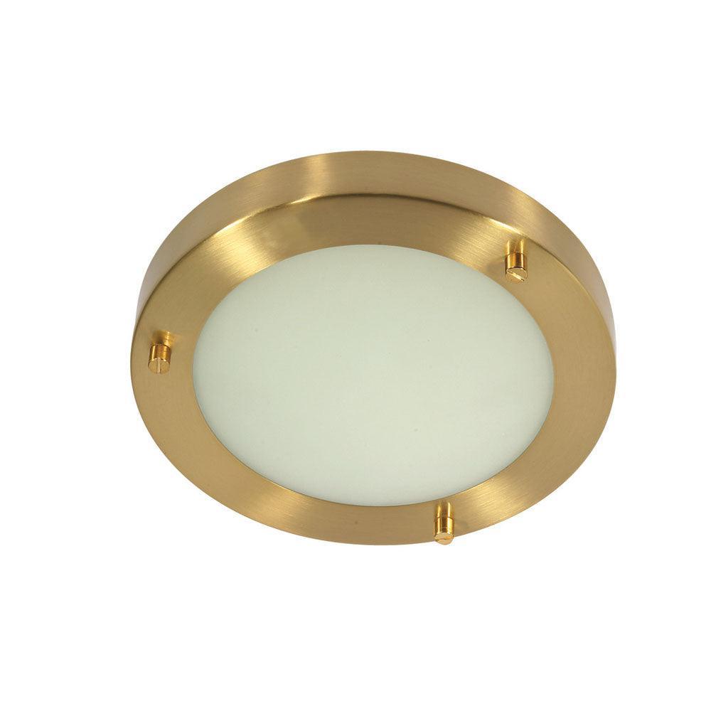 oaks rondo small flush satin brass bathroom ceiling light ip44