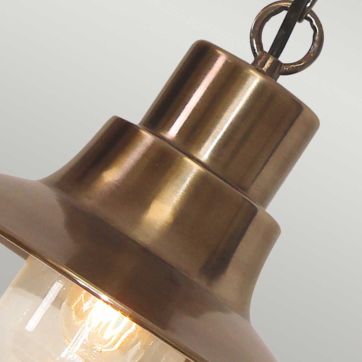 elstead sheldon brass finish outdoor pendant lantern Close Up LED Bulb