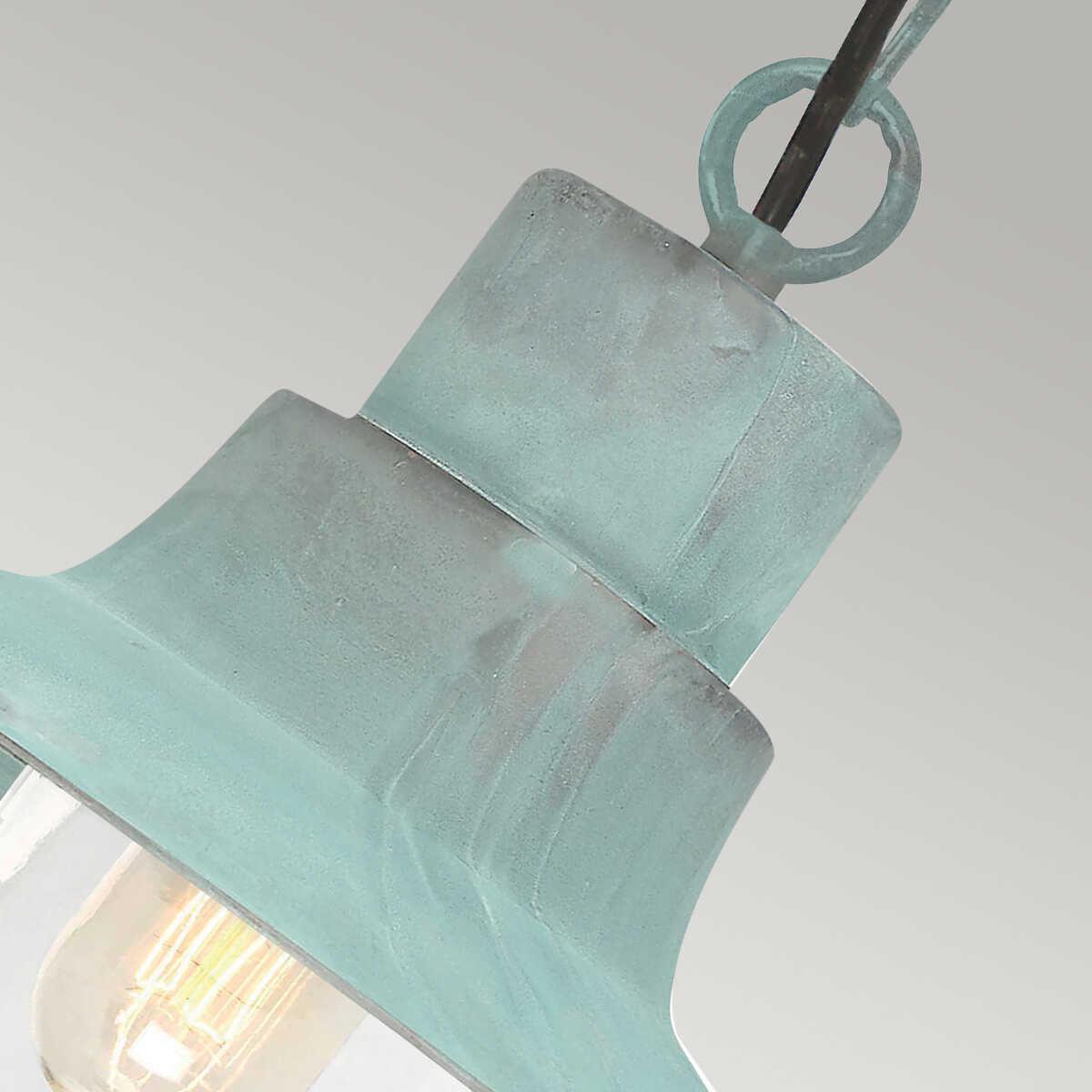 elstead sheldon verdigris finish outdoor pendant lantern 2 Close Up LED Bulb