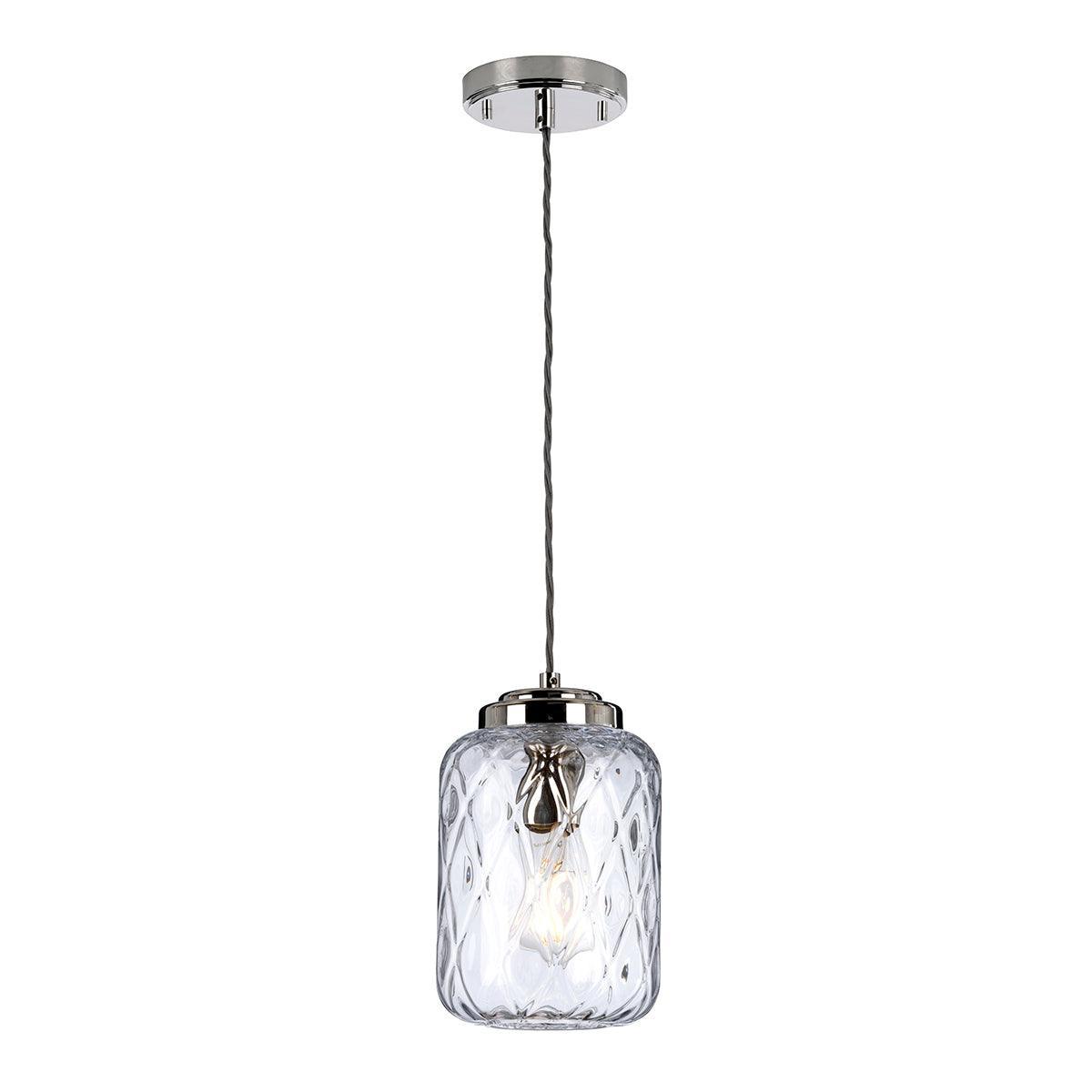 Elstead Lighting Sola 1 Light Nickel Pendant - Glass Shade-Ceiling Pendant Lights-Elstead Lighting-1-Tiffany Lighting Direct