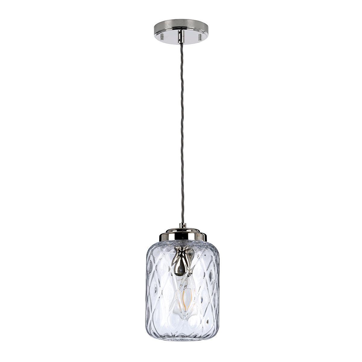 Elstead Lighting Sola 1 Light Nickel Pendant - Glass Shade-Ceiling Pendant Lights-Elstead Lighting-4-Tiffany Lighting Direct