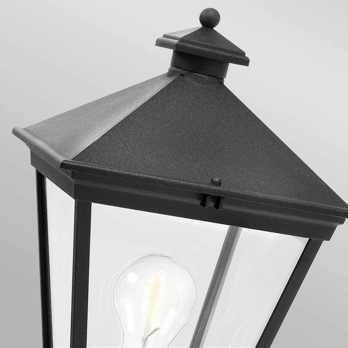 elstead turin black finish outdoor pedestal lantern Detailed Close Up