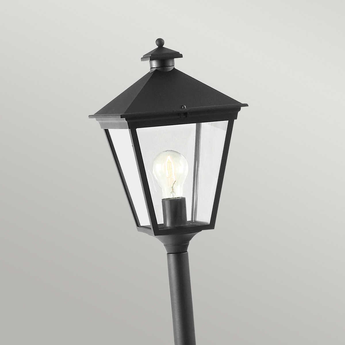 elstead turin black finish outdoor pillar lantern Detailed Close Up