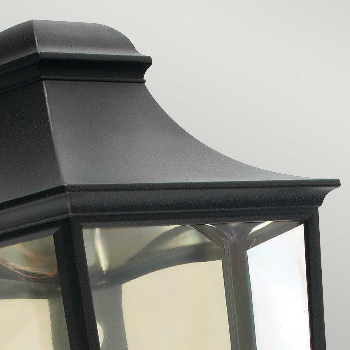 elstead turin black finish outdoor half wall lantern Detailed Close Up