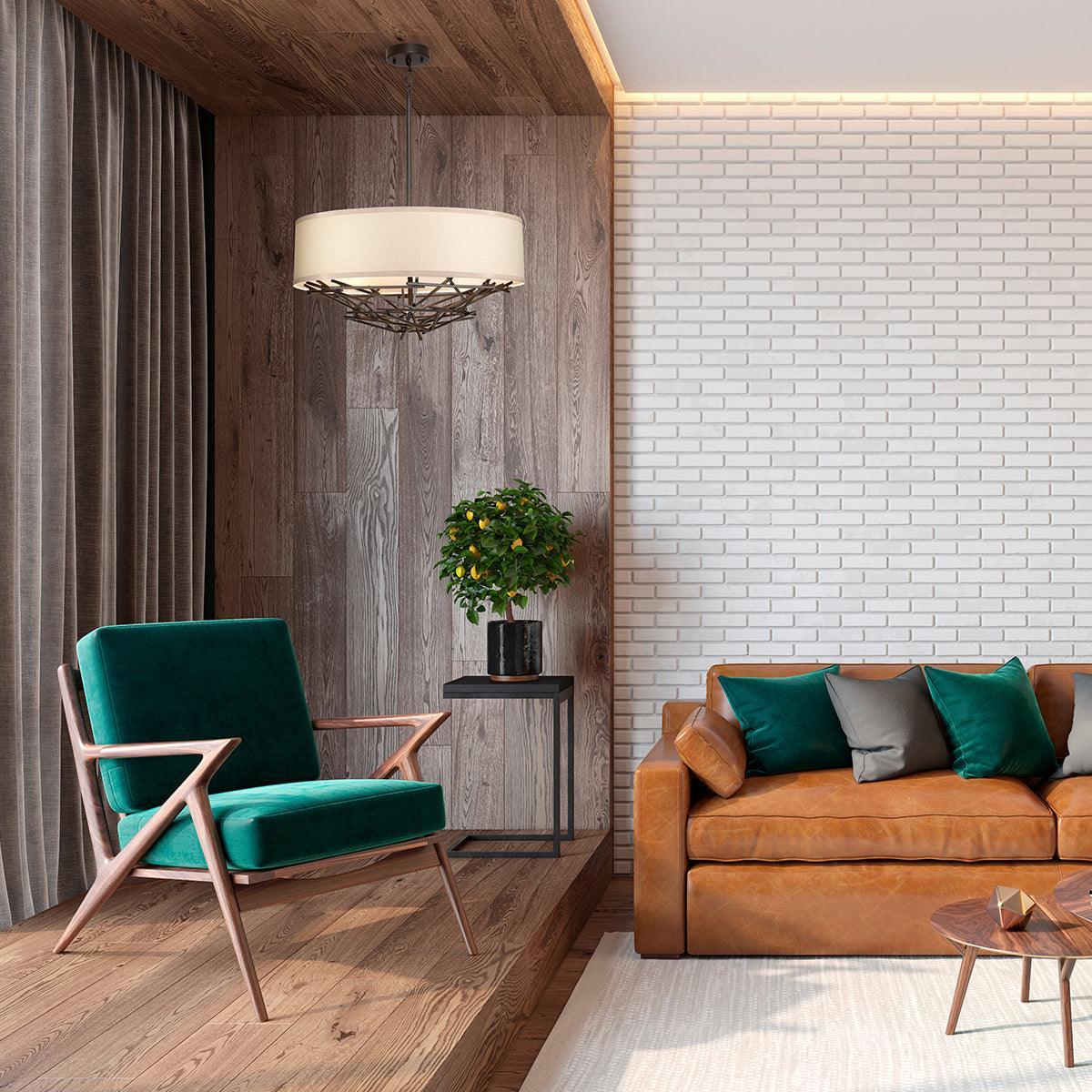 Elstead Taiko 4 Light Bronze Ceiling Pendant - Cream Shade-Ceiling Pendant Lights-Elstead Lighting-2-Tiffany Lighting Direct