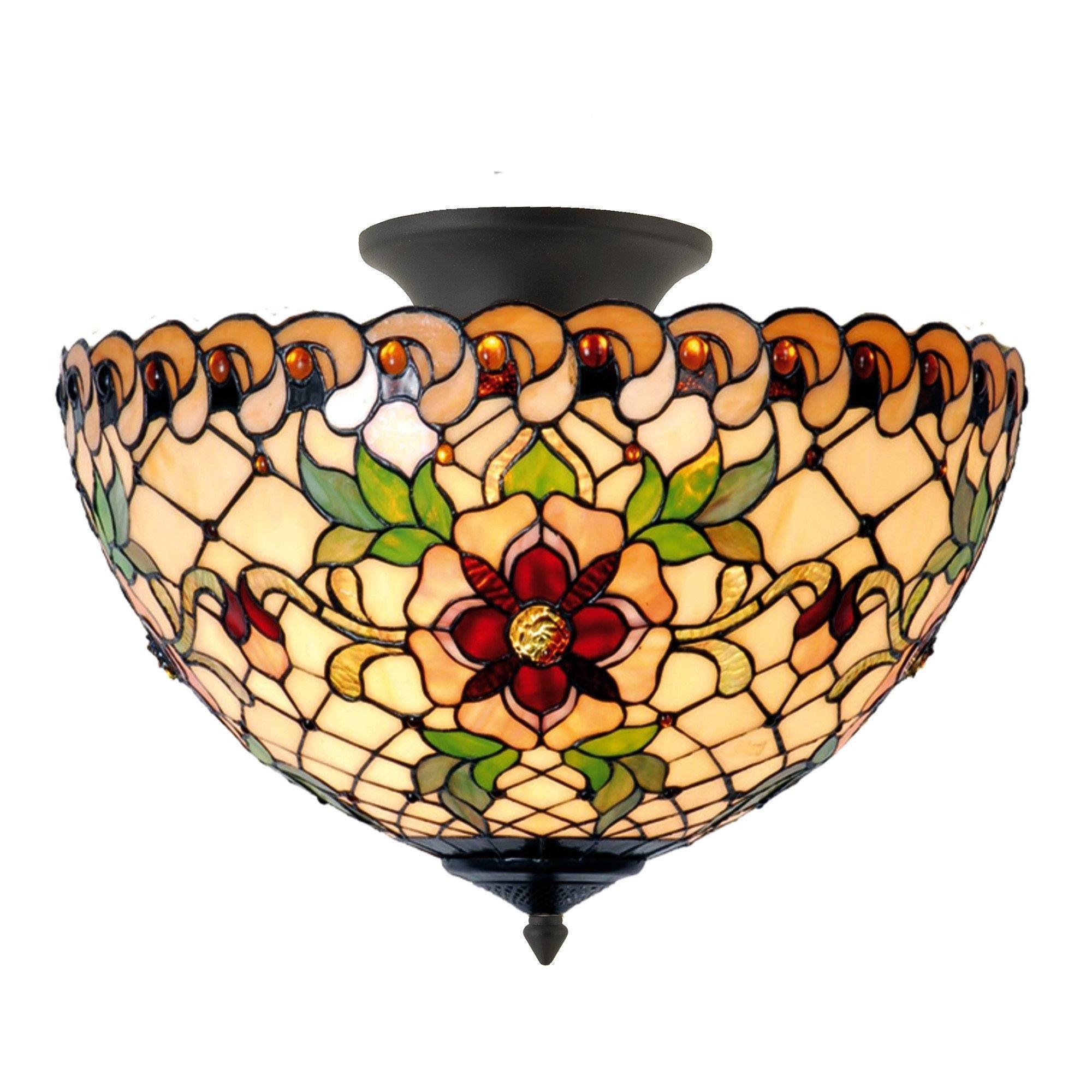 Tiffany Ceiling Flush & Semi Flush Lights - Angelique Small Tiffany Semi Flush Ceiling Light