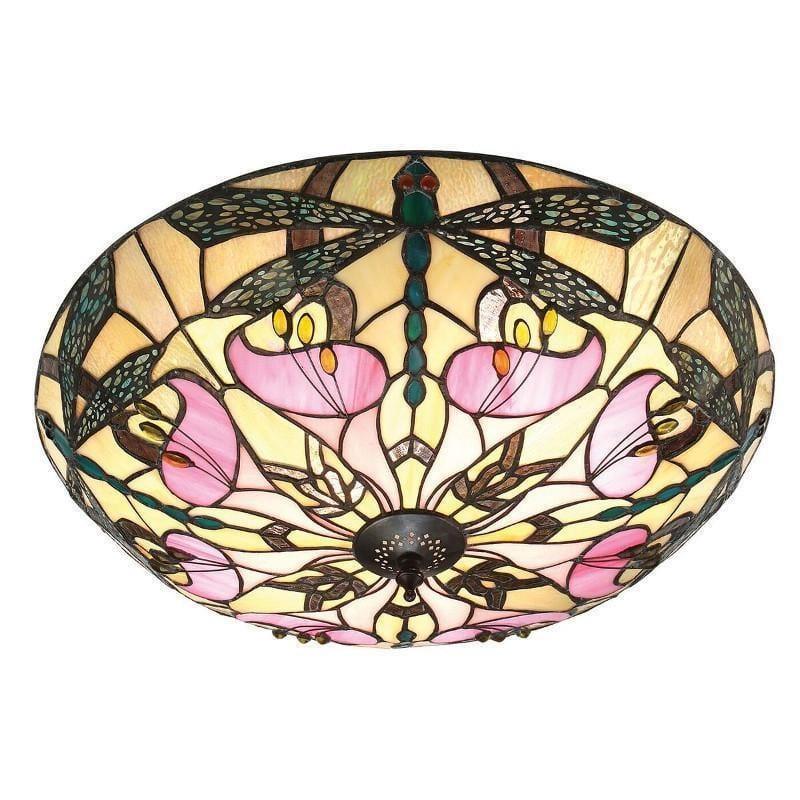 ashton tiffany flush ceiling light Close Up Lit Image