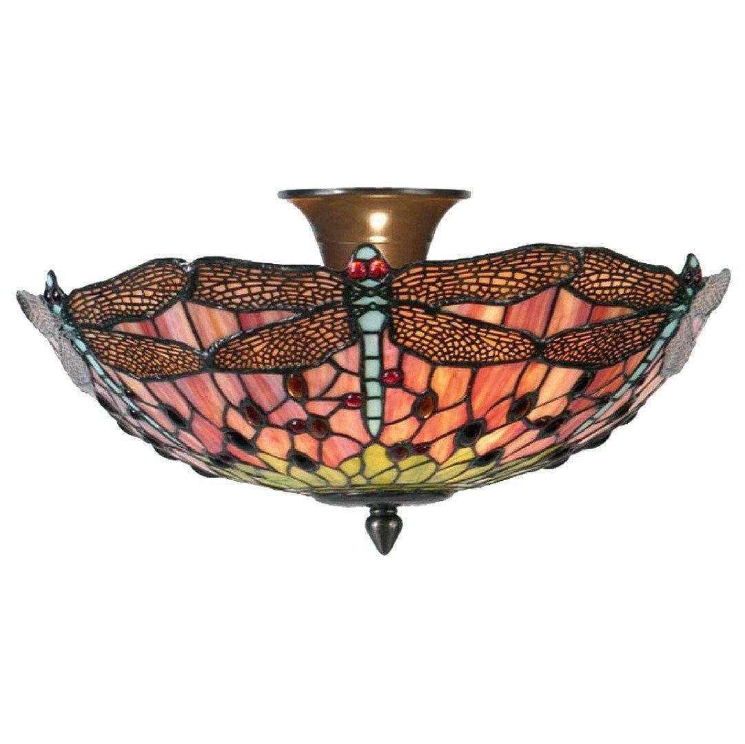 Tiffany Ceiling Flush & Semi Flush Lights - Flame Dragonfly Tiffany Semi Flush Ceiling Light