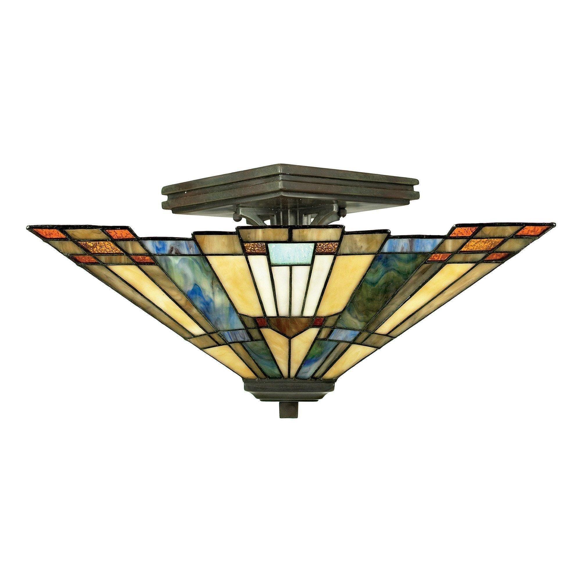 Tiffany Ceiling Flush & Semi Flush Lights - Quoizel Tiffany Inglenook Semi Flush Ceiling Light QZ/INGLENOOK/SF