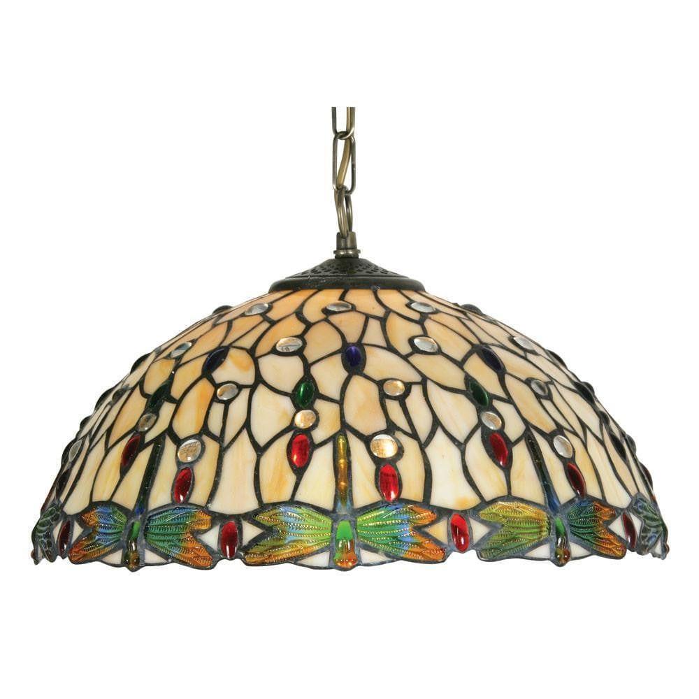 Tiffany Ceiling Pendant Lights - Oaks Tiffany Dragonfly II Pendant Light,Adjustable Chain,Single Bulb Fitting OT 1227/16P