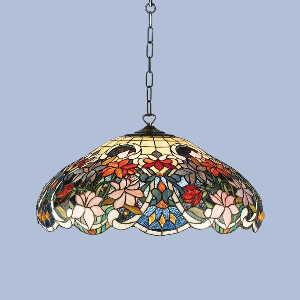 Tiffany Ceiling Pendant Lights - Sullivan Tiffany Medium Ceiling Pendant Light,Adjustable Chain,3 Bulb Fitting TG72SH & SU02/3