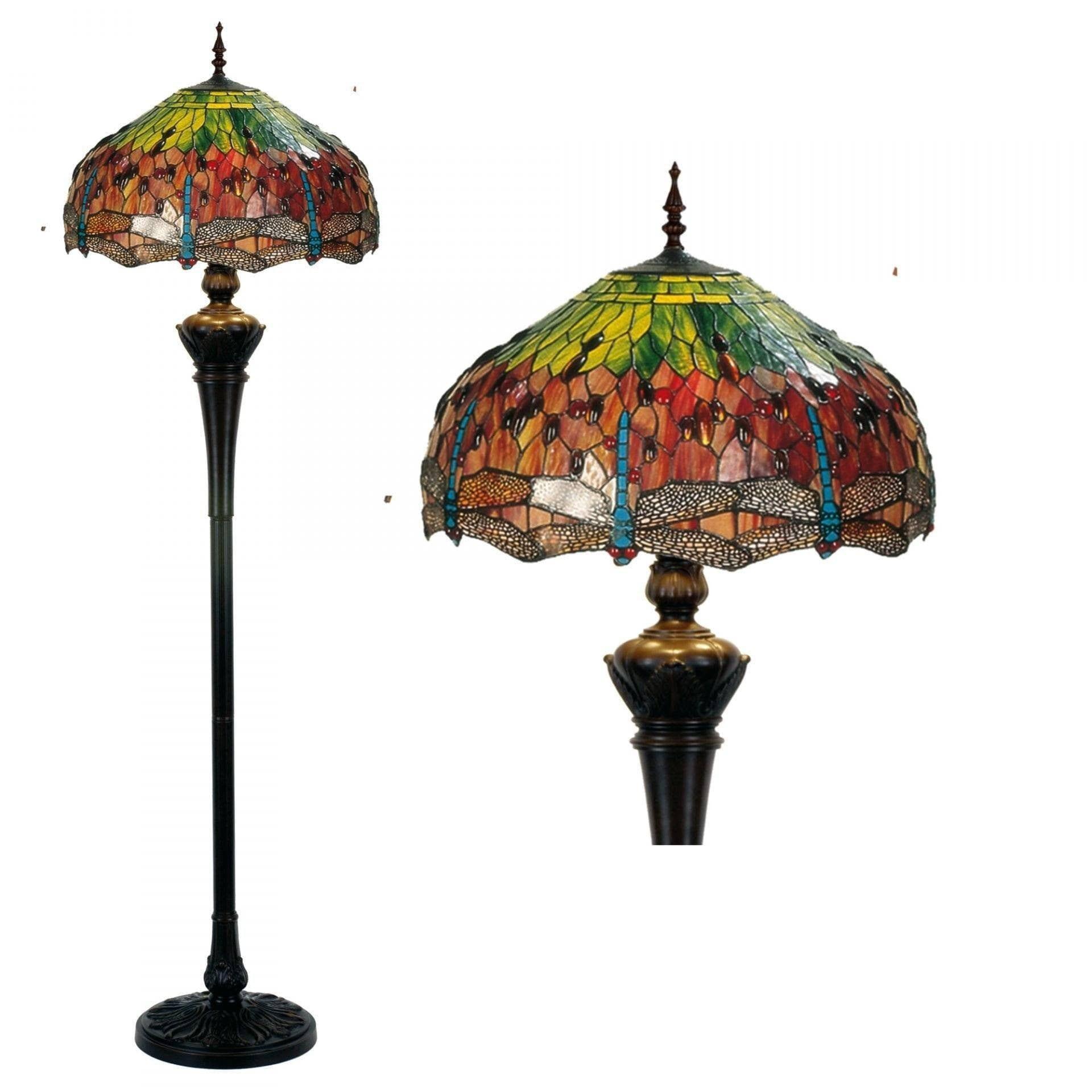 Tiffany Floor Lamps - Flame Dragonfly Tiffany Floor Lamp