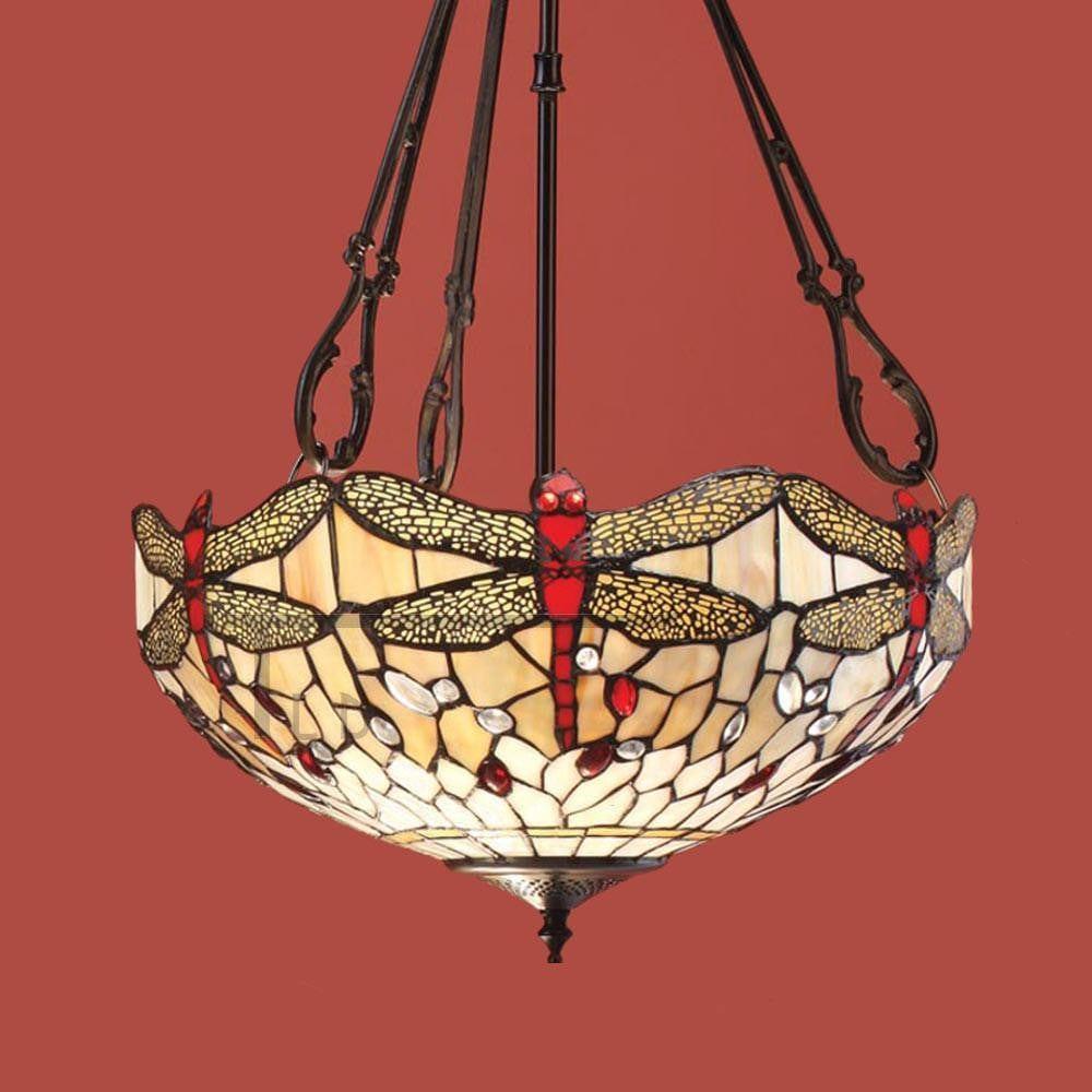 Inverted Ceiling Pendant Lights - Beige Dragonfly Medium Inverted Pendant Light (fancy Chain) T056SH40 & SU3FC