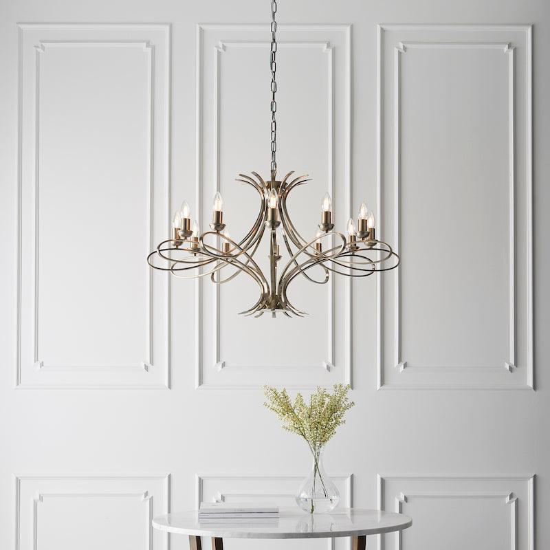 penn 12 light brass chandelier wide living shot