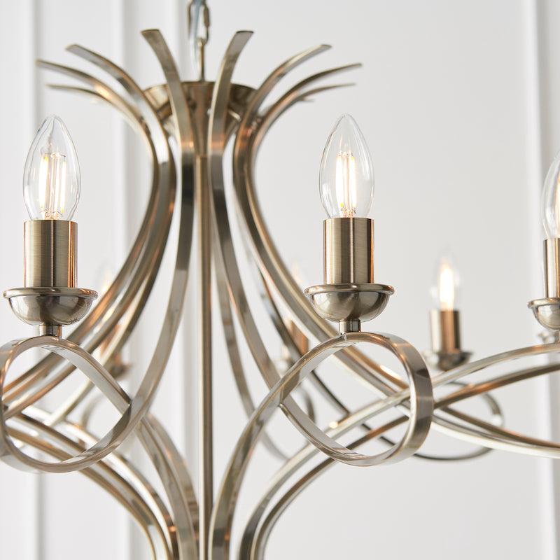 penn 12 light brass chandelier close up bulb