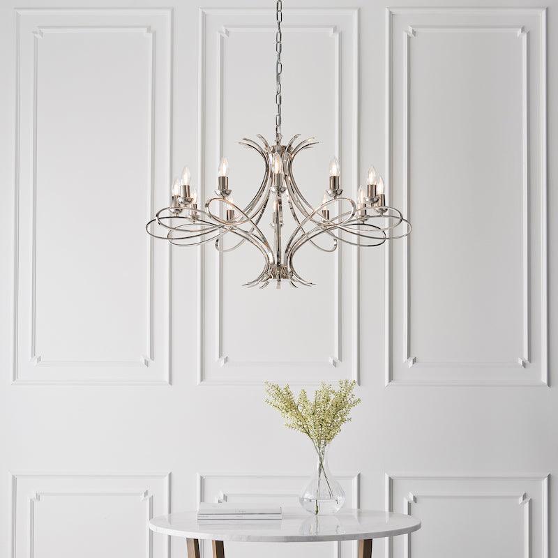 penn 12 light nickel chandelier ca7p12n wide living room shot