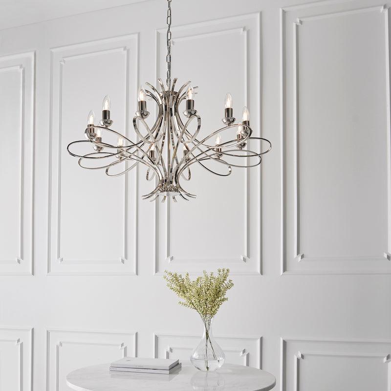 penn 12 light nickel chandelier ca7p12n wide room shot