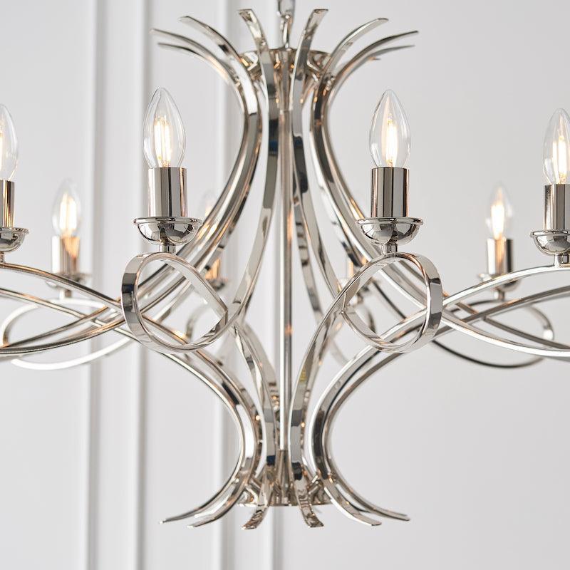 penn 12 light nickel chandelier ca7p12n close up