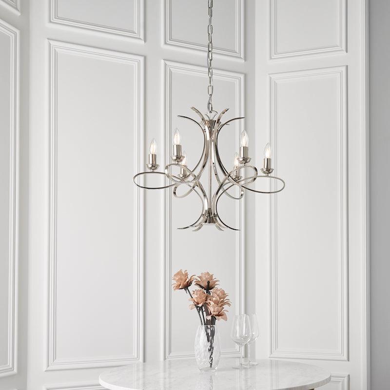 Penn 6 Light Polished Nickel Chandelier Interiors 1900-Interiors 1900-8-Tiffany Lighting Direct