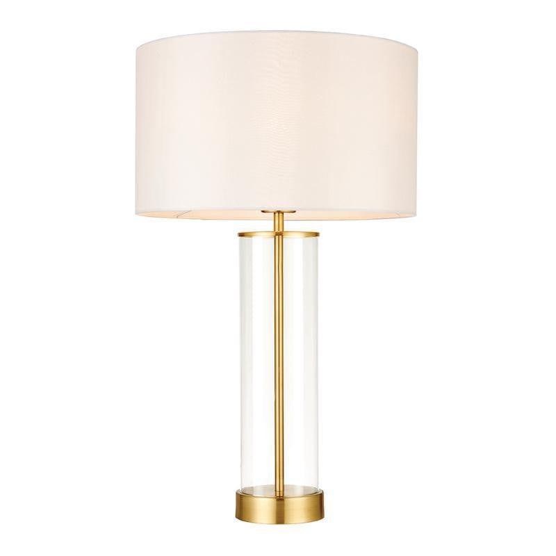 HARMONY Table Lamp in Satin Brass with Vintage White Fabric Shade