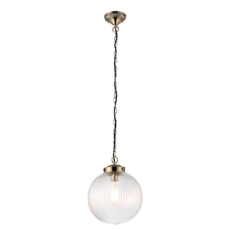 Tiffany Lamps & Lighting Brydon 1LT Clear Ribbed Glass & Antique Brass Pendant Ceiling Light 71123by Endon