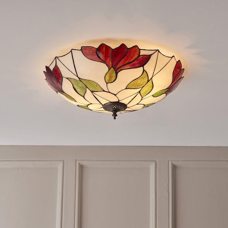 Interiors 1900 Botanica Large Flush Tiffany Ceiling Light