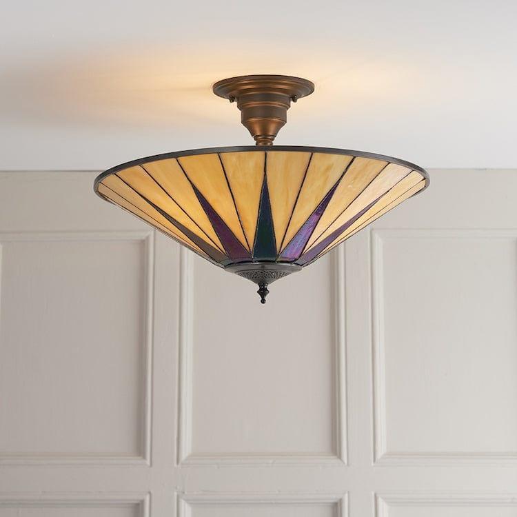 Interiors 1900 Dark Star Semi Flush Tiffany Ceiling Light