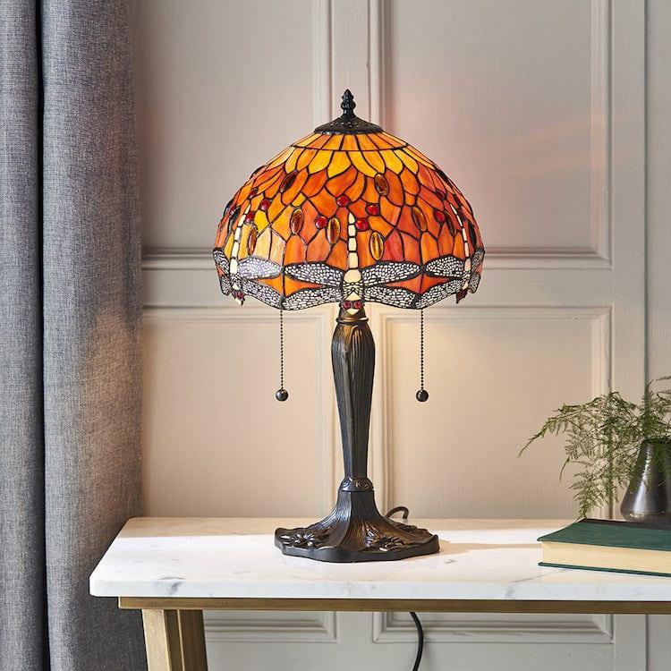 Interiors 1900 Flame Dragonfly Small Tiffany Lamp