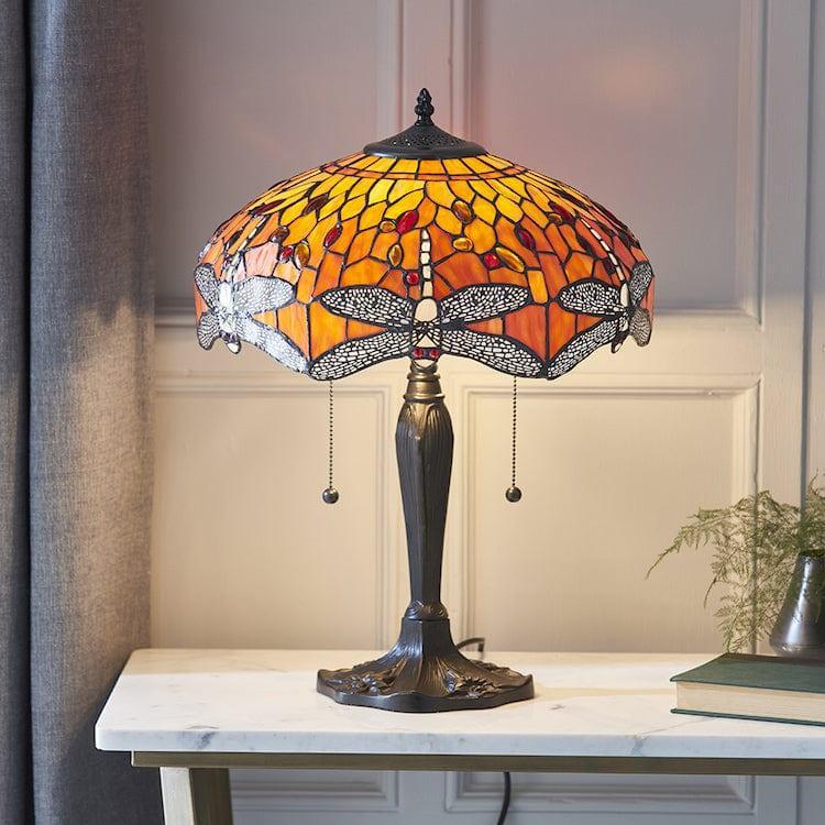 Interiors 1900 Flame Dragonfly Tiffany Table Lamp