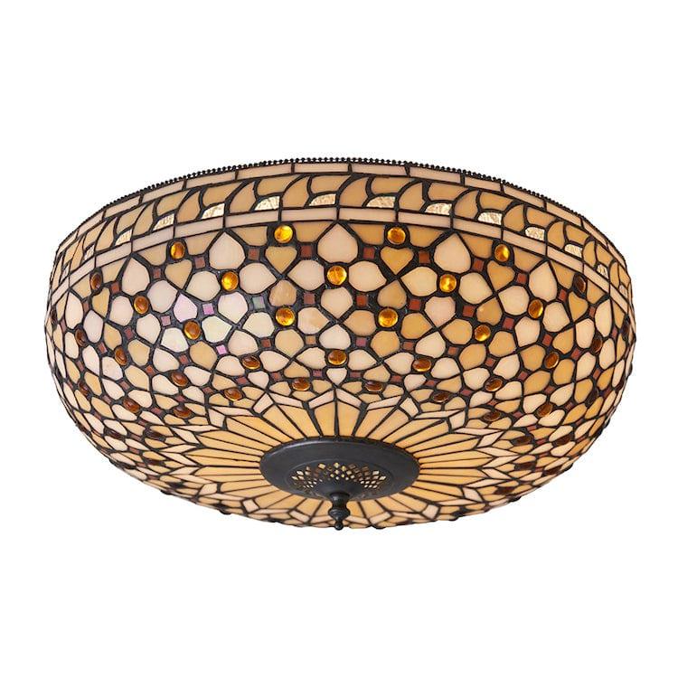Tiffany Ceiling Flush & Semi Flush Lights - Mille Feux Large Tiffany 2 Light Flush Ceiling Light 64276