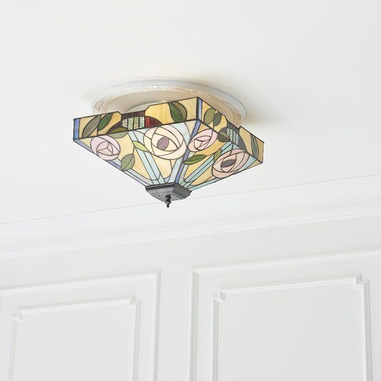 Tiffany Ceiling Flush & Semi Flush Lights - Willow Medium Tiffany 2 Light Flush Ceiling Light 70699