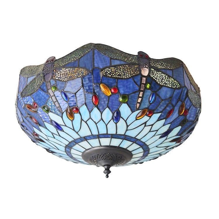 Tiffany Inverted Ceiling Pendant Lights - Blue Dragonfly Medium Tiffany 2 Light Flush Ceiling Light 70722